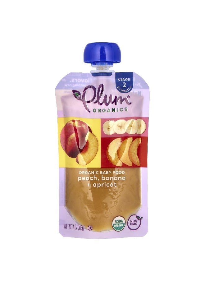 Plum Organics Plum Organics, Organic Baby Food, 6+ Months, Peach, Banana & Apricot, 4 oz (113 g)  - Image 1
