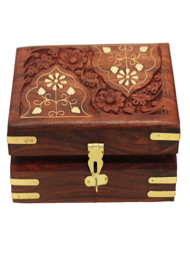 CRAFTCASTLE Handmade Wooden Jewellery Box for Women Jewel Organizer Décor Gifts Products, Brown, 6x4x2.5 Inches - Image 2