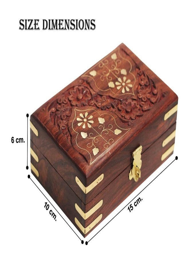 CRAFTCASTLE Handmade Wooden Jewellery Box for Women Jewel Organizer Décor Gifts Products, Brown, 6x4x2.5 Inches - Image 3