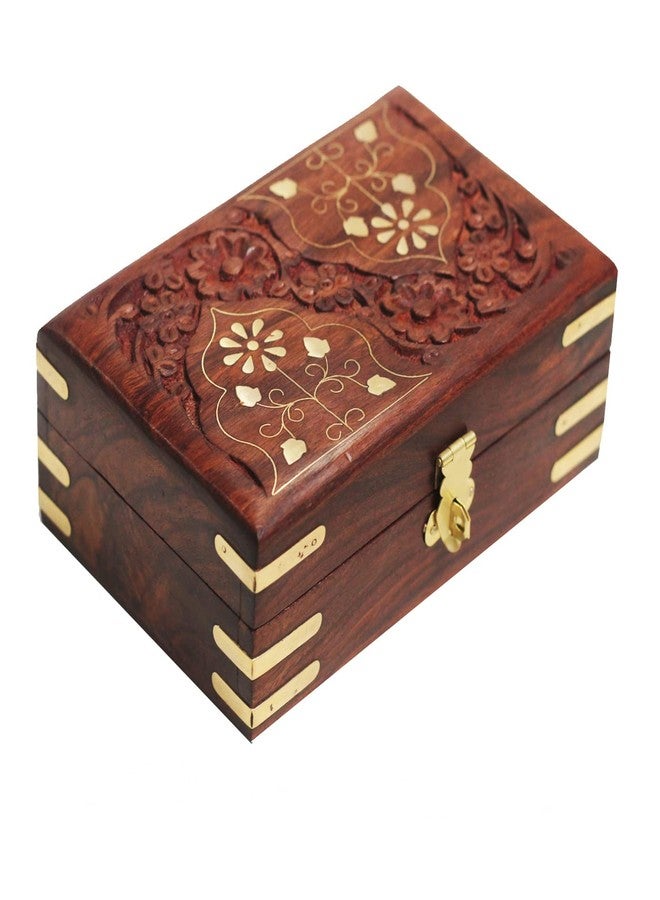 CRAFTCASTLE Handmade Wooden Jewellery Box for Women Jewel Organizer Décor Gifts Products, Brown, 6x4x2.5 Inches - Image 1