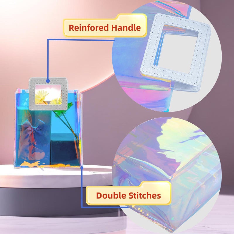 Caleihd 6PCS Holographic Clear Gift Bags with Tissue Paper, 7.9 * 7.1 * 3.9 inch with Handles,Treat Bags Goody Bags,for Christmas, Birthday Party, Weeding Gift Bags Party Supplies - Image 4
