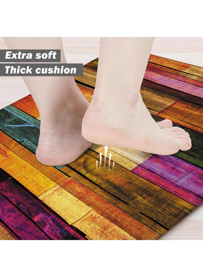 2-Piece Boho Colorful Wooden Kitchen Floor Mat Set, Memory Foam Anti-Fatigue Runner Rugs, 19.7x31.5 + 19.7x63 Inch - Image 2