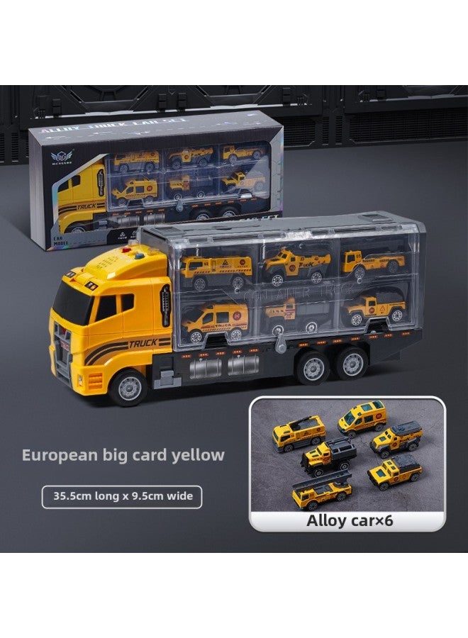 Alloy Engineering Vehicle Children's Storage Container Truck Large Rail Transport Vehicle Early Education Educational Toys Car Wholesale-Color:Engineering Short-head Container Truck + Yellow Fire Truck  - Image 1