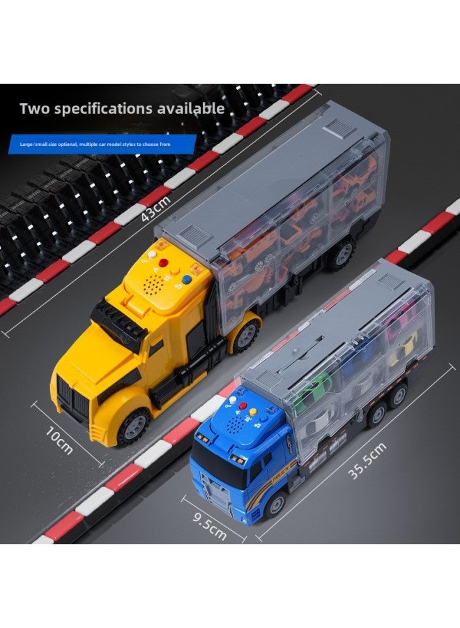 Alloy Engineering Vehicle Children's Storage Container Truck Large Rail Transport Vehicle Early Education Educational Toys Car Wholesale-Color:Engineering Short-head Container Truck + Yellow Fire Truck  - Image 3