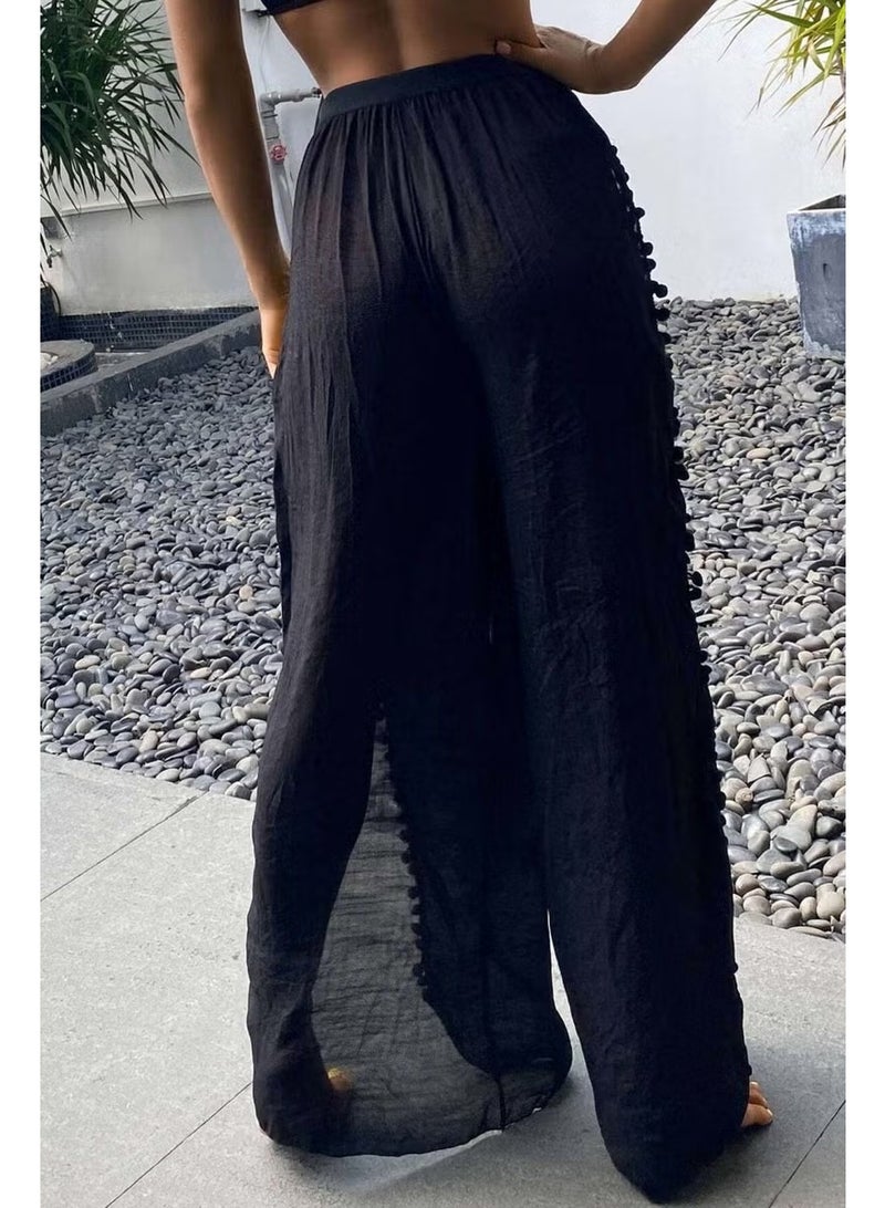 Angelsin Pompom Slit Detailed Beach Trousers Pareo - Image 2