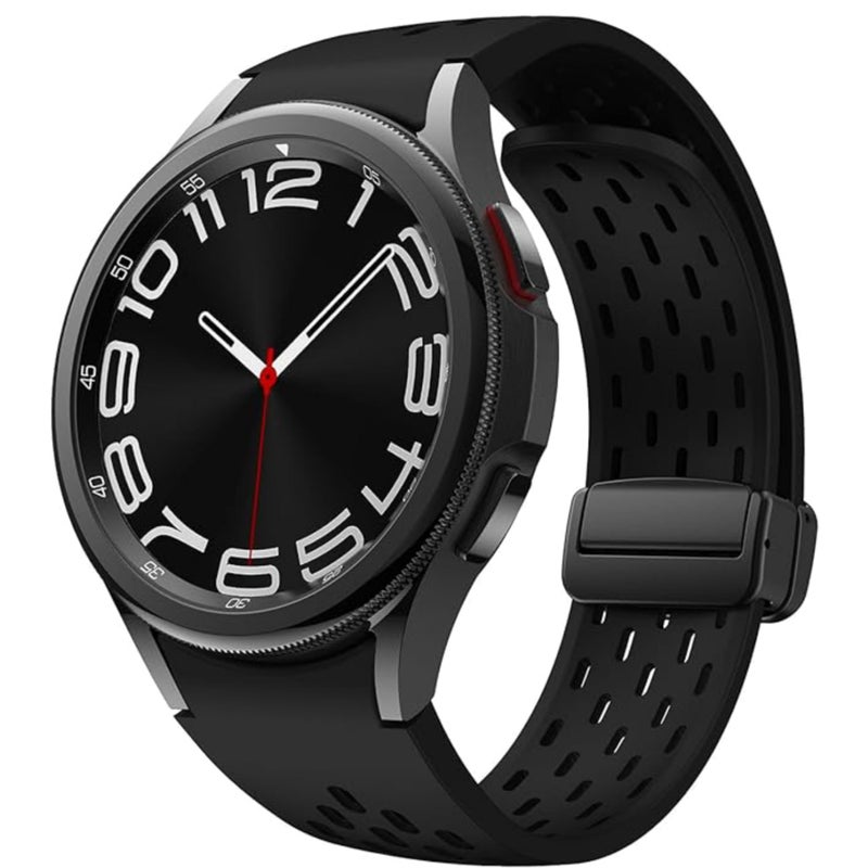 NESLIN Magnetic Silicone Strap Compatible with Samsung Galaxy Watch 7/6/5/4/FE, Watch 6 Classic 43/47mm – Breathable Sport Band (Black) - Image 1