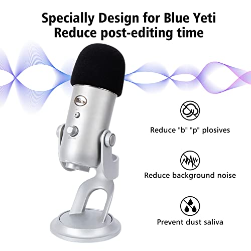 SUNMON Microphone Foam Mic Windscreen Cover for Blue Yeti, Yeti Pro Microphones, Blue Yeti Pop Filter Wind Shield by SUNMON (Black) - Image 2