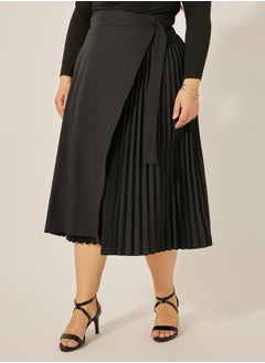 Plus Size Overlap Wrap A-Line Midi Skirt with Pleated Detail - pzsku/Z114CF0B8AB9D28616BCAZ/45/_/1739732104/61a1c94c-06fb-4afb-b166-05c00eda7e0a