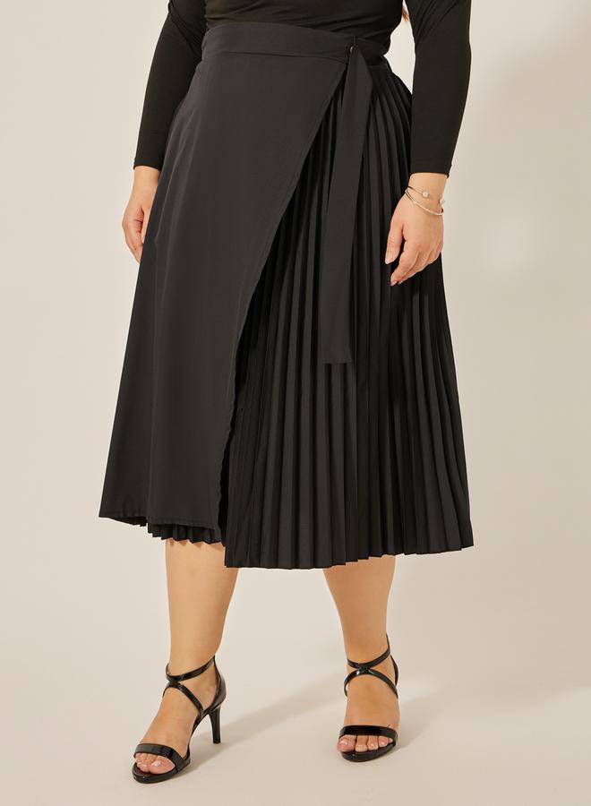 Styli Plus Size Overlap Wrap A-Line Midi Skirt with Pleated Detail  - Image 2