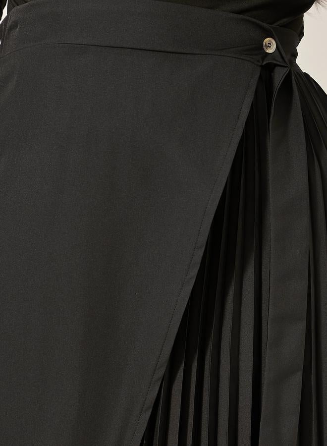 Styli Plus Size Overlap Wrap A-Line Midi Skirt with Pleated Detail  - Image 3