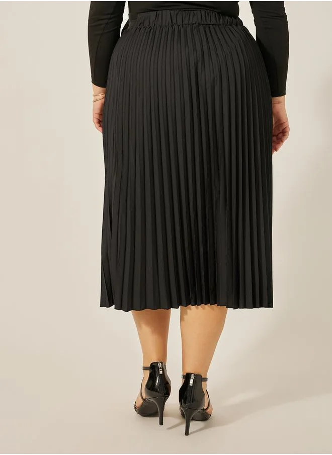 ستايلي Plus Size Overlap Wrap A-Line Midi Skirt with Pleated Detail