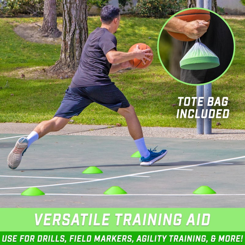 GoSports Premium Sports Cones for Agility Training and Drills - 20 Pack with Tote - Green - Image 3