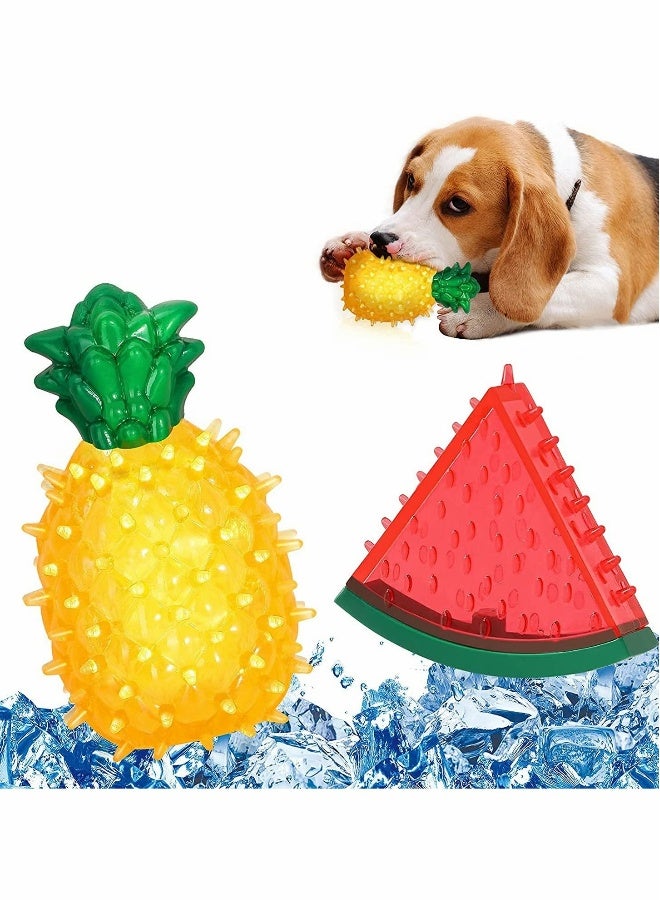 Dogs Chew Toys, Freezable Teether Cooling Pet Teething Toys, Summer Dogs Ice Chewing Toys, Aquatic Fetch Dogs Treats Toys for Puppies, Small & Medium Dogs（Watermelon + Pineapple） - Image 1