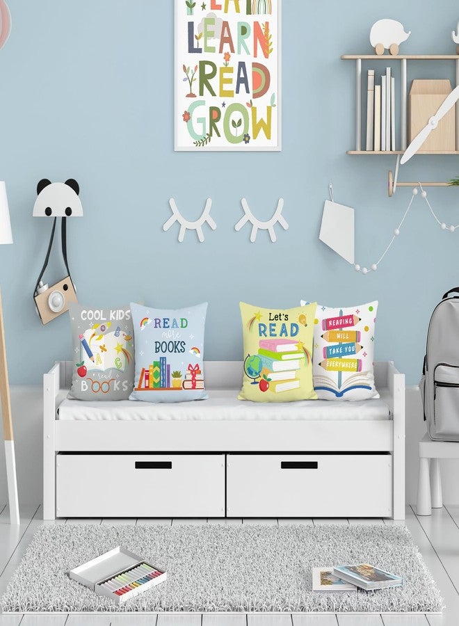 Bonhause Reading Books Throw Pillow Covers 18 x 18 Inch Set of 4 Kids Reading Room Classroom Decorative Cushion Covers for Children Nursery Room Library Decor - Image 3
