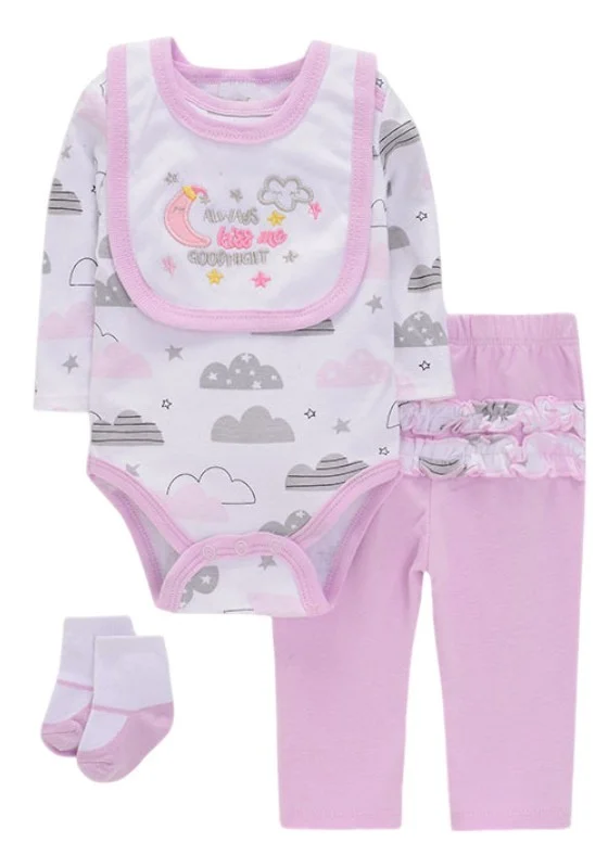Bambimici Bambimici Cloud Print Long Sleeve Bodysuit with Pyjama - Purple