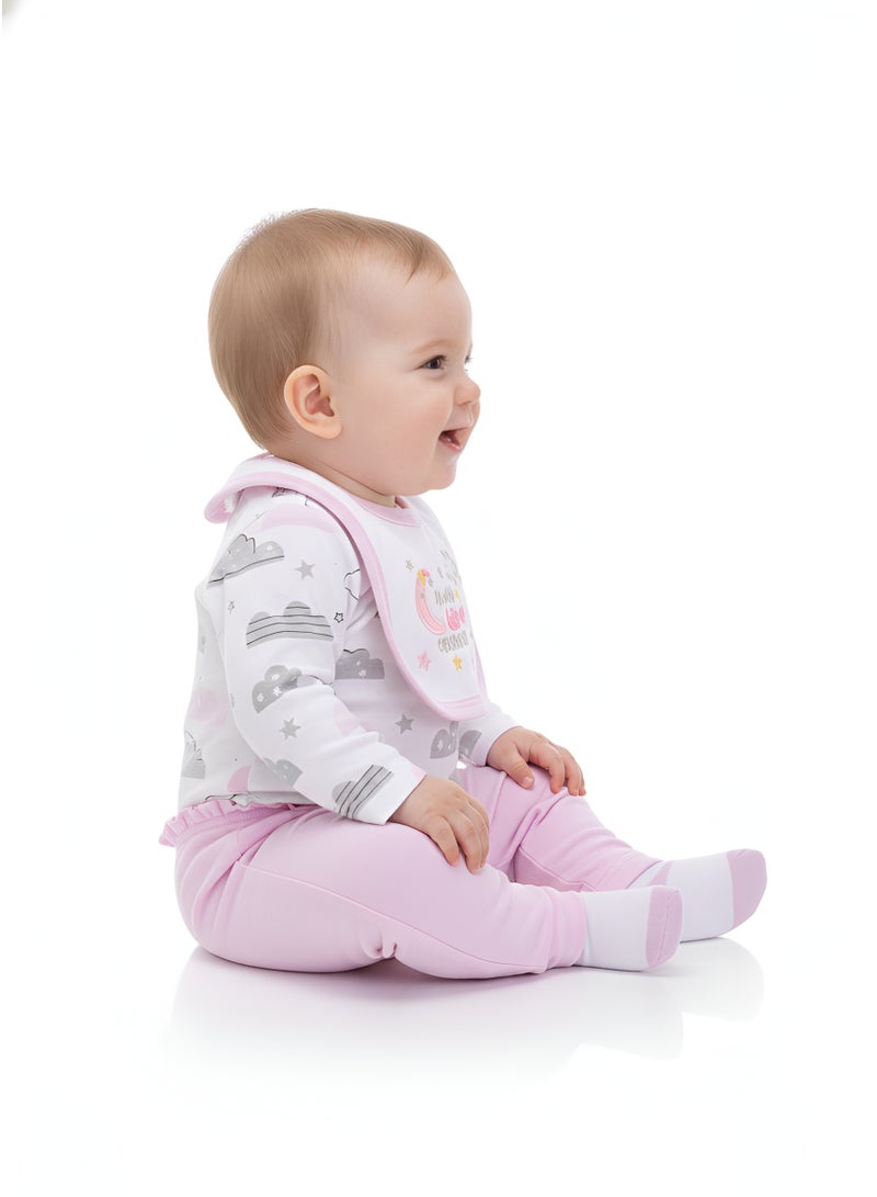 Bambimici Cloud Print Long Sleeve Bodysuit with Pyjama - Purple - Image 3