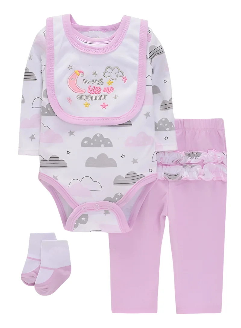 Bambimici Bambimici Cloud Print Long Sleeve Bodysuit with Pyjama - Purple