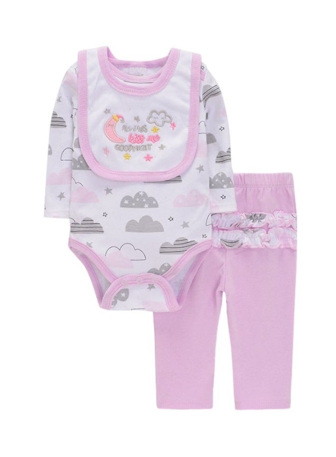 Bambimici Bambimici Cloud Print Long Sleeve Bodysuit with Pyjama - Purple  - Image 1