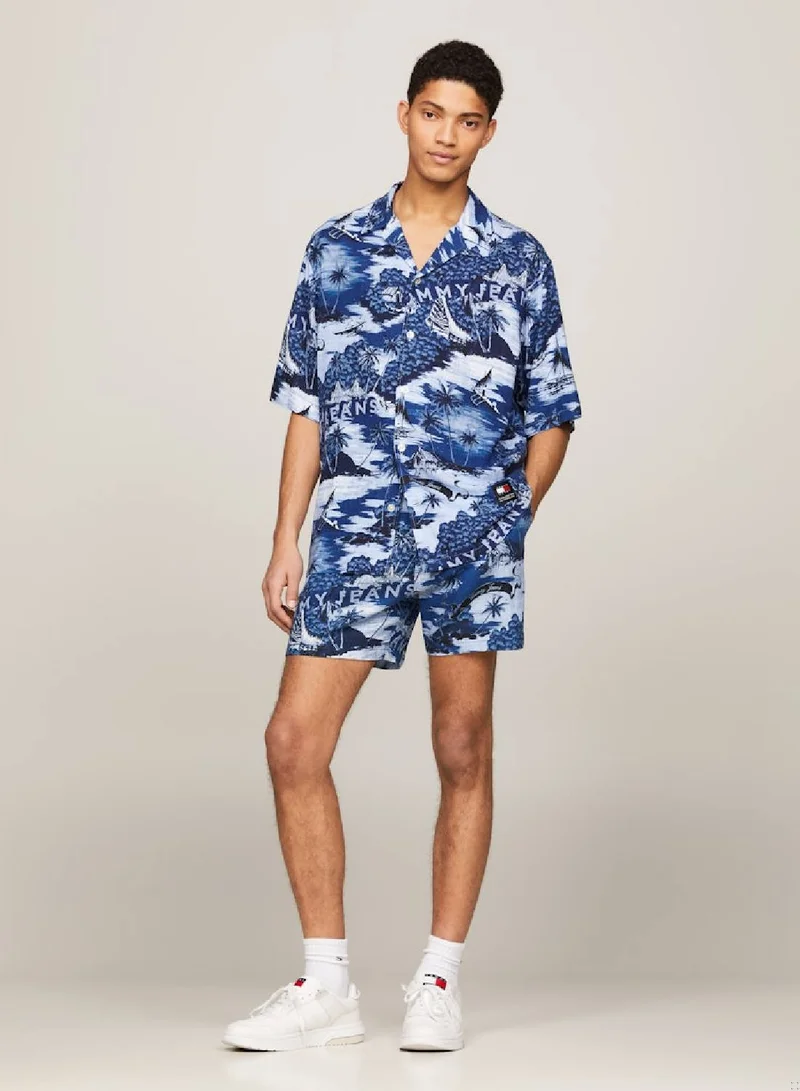 TOMMY JEANS Hawaiian Print Camp Collar Short Sleeve Shirt