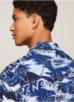 TOMMY JEANS Men's Hawaiian Print Camp Collar Short Sleeve Shirt -  EcoVero™ viscose and linen blend, Multicolor  - Image 3