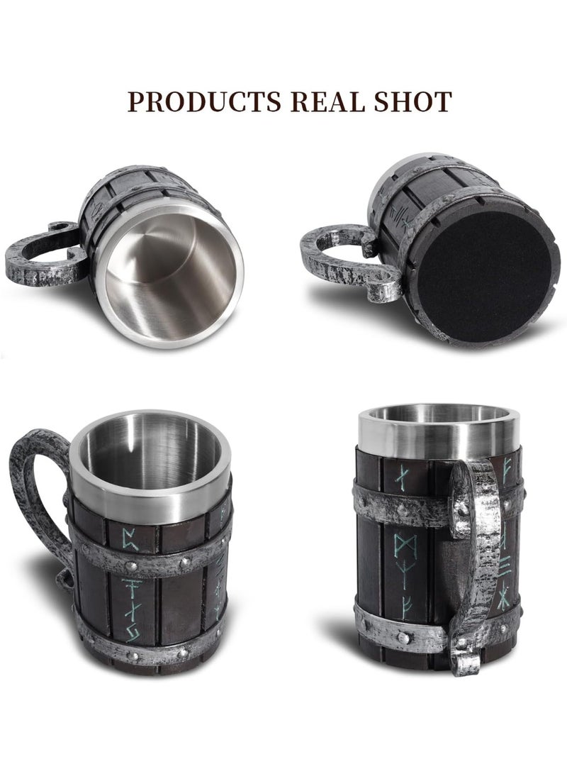 سونسر قدح الفايكنج الاسكندنافي رون الاسكندنافي، قدح شرب من الفولاذ المقاوم للصدأ كوب قهوة ثلاثي الأبعاد مبتكرة، قدح الفايكنج الإسكندنافي قدح شعري قوطي لتزيين الحفلات ديكور قوطي أكواب هدايا - Image 3
