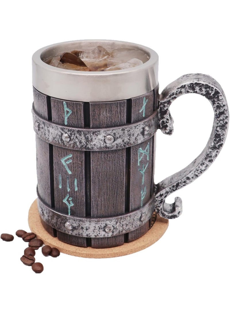 سونسر قدح الفايكنج الاسكندنافي رون الاسكندنافي، قدح شرب من الفولاذ المقاوم للصدأ كوب قهوة ثلاثي الأبعاد مبتكرة، قدح الفايكنج الإسكندنافي قدح شعري قوطي لتزيين الحفلات ديكور قوطي أكواب هدايا - Image 1
