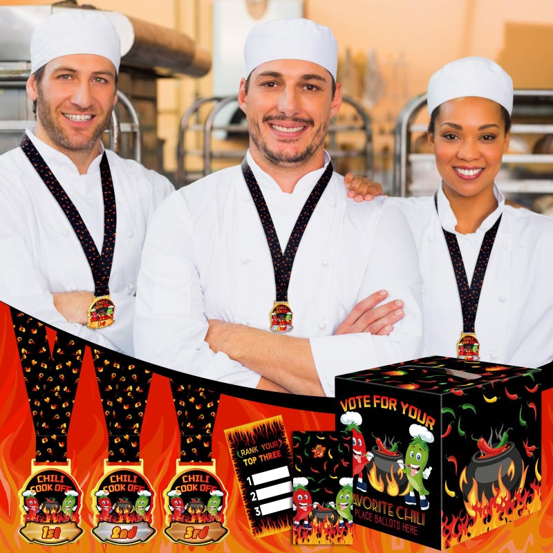 Sinload 64 Pieces Chili Cook Off Contest Ballot Box with 60 Voting Cards and 3 Trophy Award Sashes for Chili Off Award Party Supplies Decorations Cook Chef Contest Prizes(Black) - Image 2