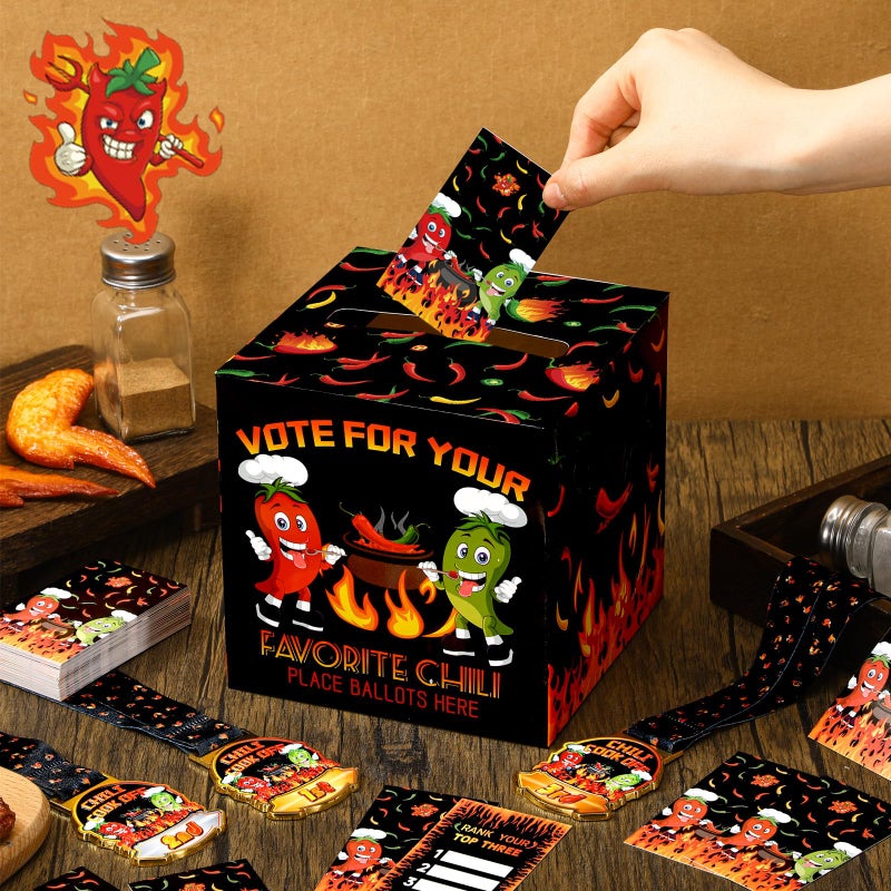 Sinload 64 Pieces Chili Cook Off Contest Ballot Box with 60 Voting Cards and 3 Trophy Award Sashes for Chili Off Award Party Supplies Decorations Cook Chef Contest Prizes(Black) - Image 5