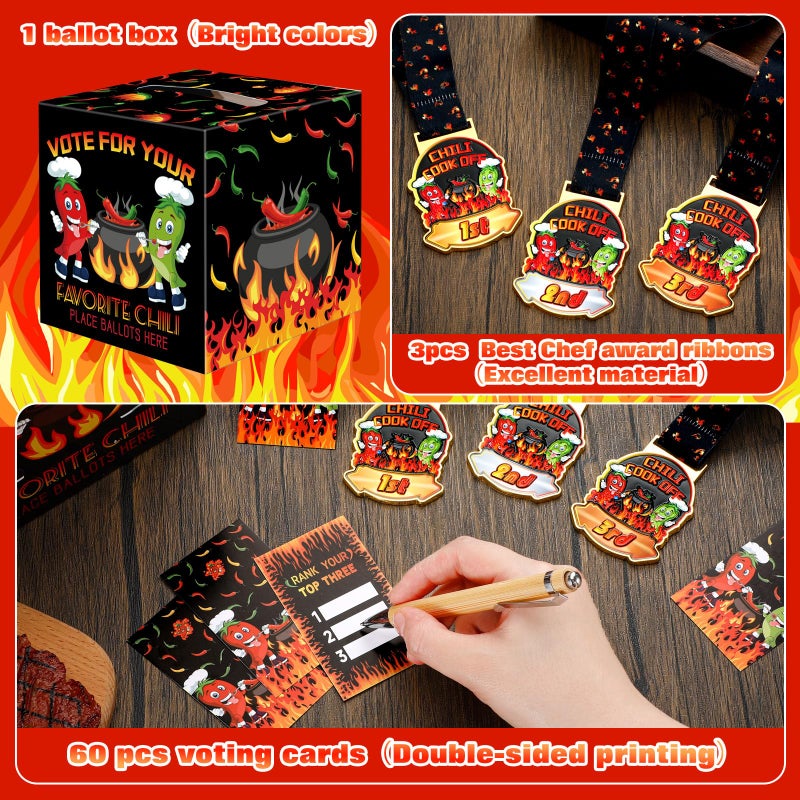 Sinload 64 Pieces Chili Cook Off Contest Ballot Box with 60 Voting Cards and 3 Trophy Award Sashes for Chili Off Award Party Supplies Decorations Cook Chef Contest Prizes(Black) - Image 4