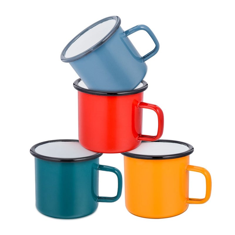 HaWare Enamel Coffee Tea Mug Set of 4 RedYellowBlueGreen Enamel Drinking Cups Ideal for HomeOfficeTravelCamping Resusable  Portable 350 ml12 Ounce