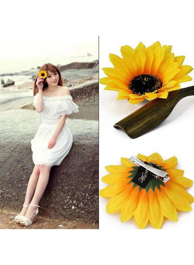 Elandy 3Pcs 3.9" Lady Girls Sunflower Hair Alligator Clips Hairpin Hair Clamp Hair Styling Accessories For Party Beach Vacation Wedding Bridal Barrettes (Yellow) - Image 2