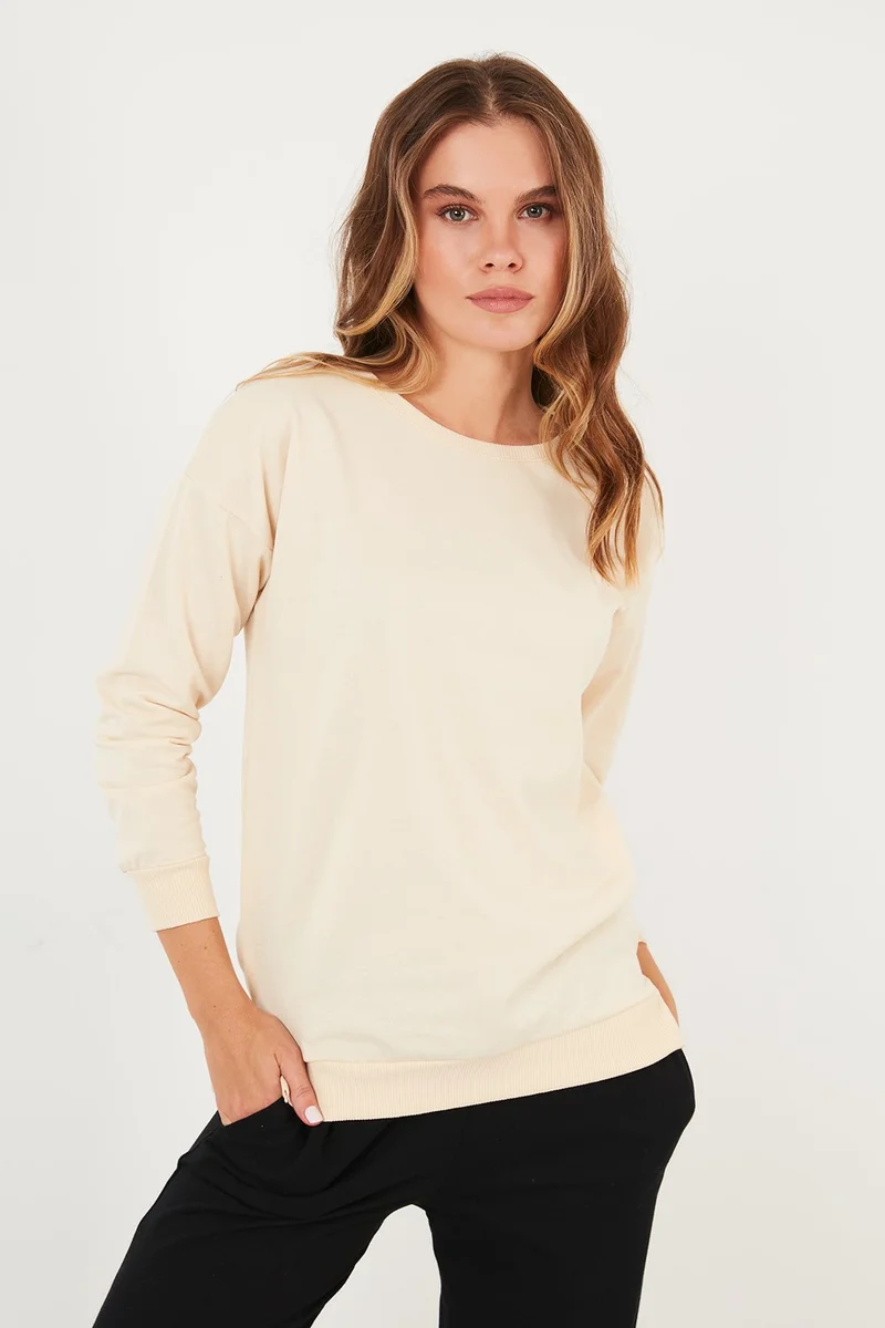 Lela Cotton Crew Neck Basic Knitted Sweat Women's Sweat 5863569