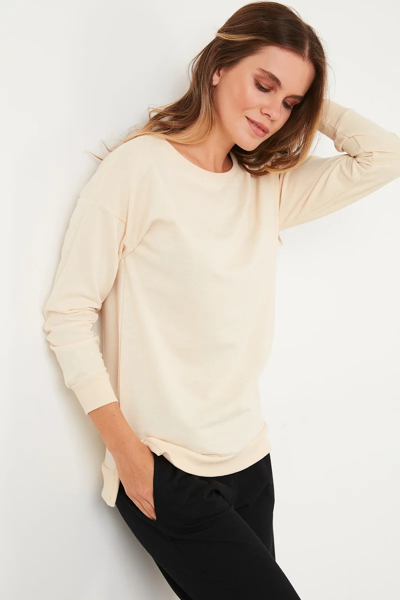 Lela Cotton Crew Neck Basic Knitted Sweat Women's Sweat 5863569