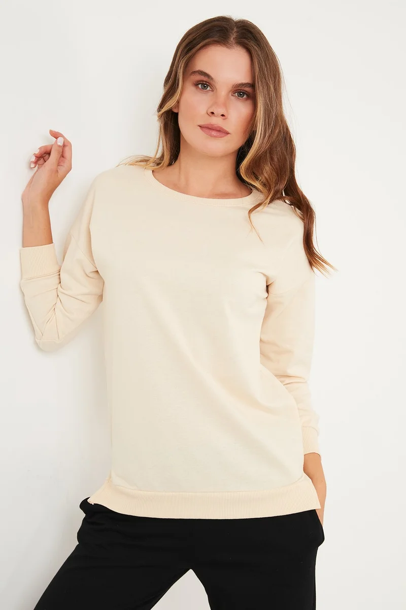 Lela Cotton Crew Neck Basic Knitted Sweat Women's Sweat 5863569