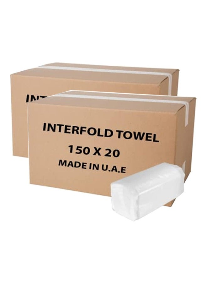 cleany genie Interfold Hand Towel Tissue Paper - 150 Sheet Pack of 20 Box of 2  - Image 1
