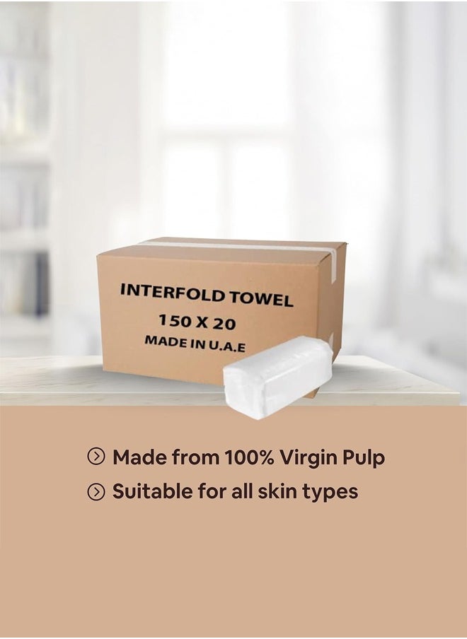 cleany genie Interfold Hand Towel Tissue Paper - 150 Sheet Pack of 20 Box of 2  - Image 2