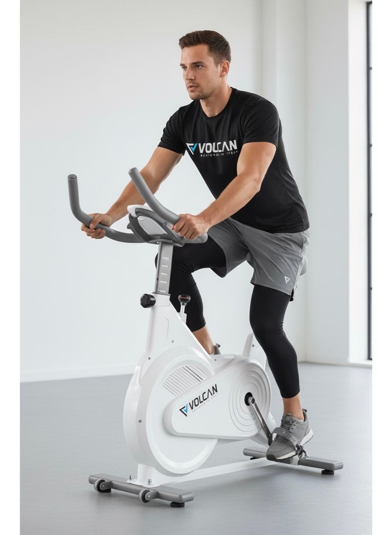 Volcan Fitness دراجة سبينينغ VOLCAN VFSP:6 | 5 كجم دولاب | مقعد ومقود قابلان للتعديل | شاشة ومستشعر نبض | أبيض/رمادي - Image 4