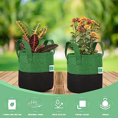 GREENSHEEP Geo Fabric Grow Bags UV Treated Gardening Cotton Pots Terrace Indoor Outdoor Home Balcony Nursery Leafy Vegetable Fruits and Flower (Black & Green Round 400 GSM Size 10x10 Pack of 5) - Image 4