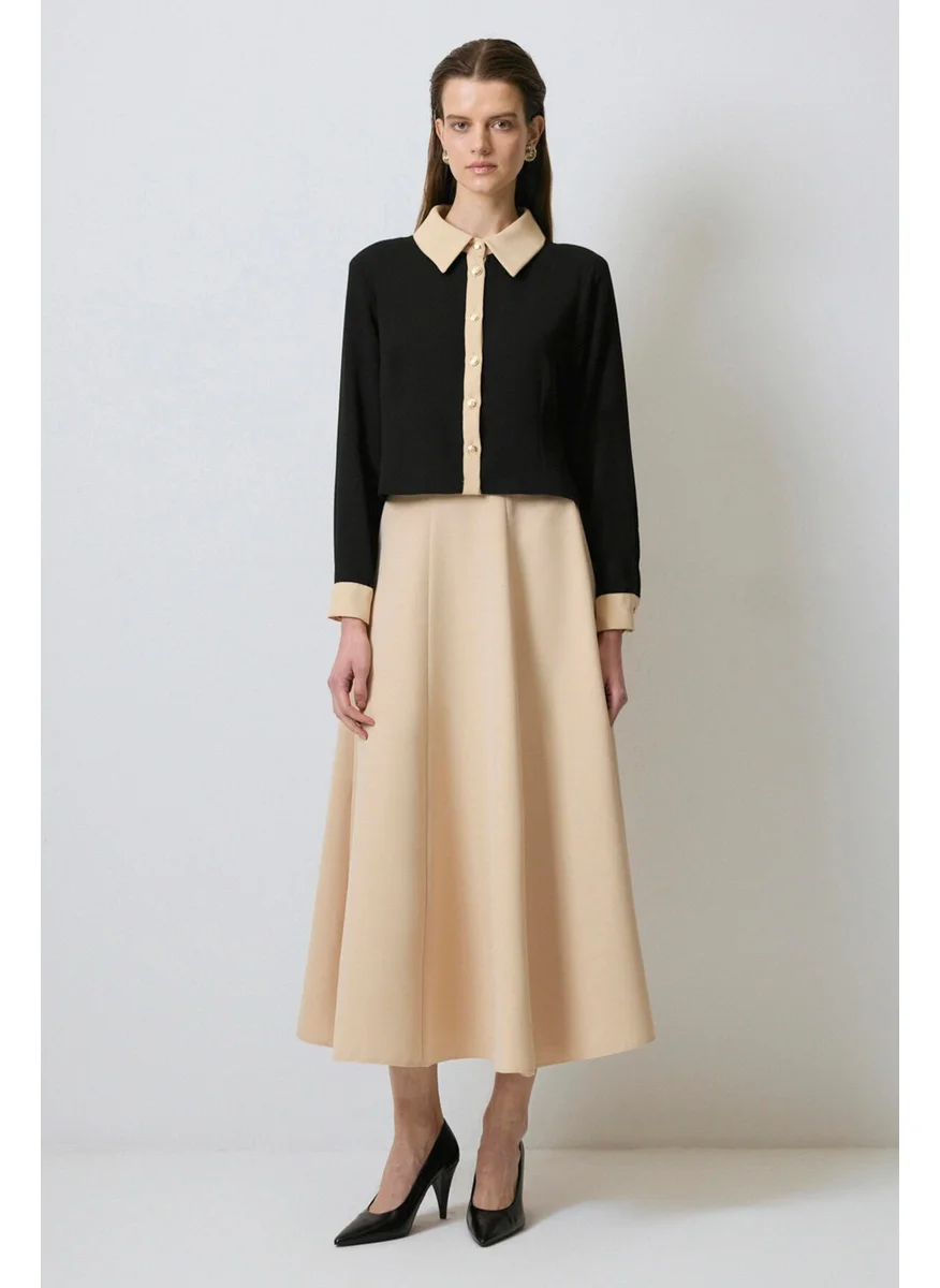 Touche Gold Buttoned Short Crepe Shirt