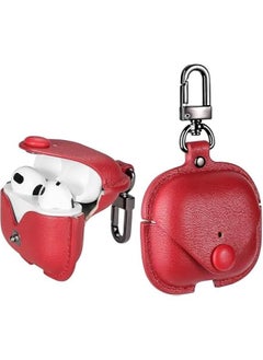 Leather Protective Case for AirPods 4 2024 - Portable Men Wen Cover with Secure Snap-Fastener Cpatible with Apple AirPods 4th Generation Charging Case, Front LED Visible (Red)