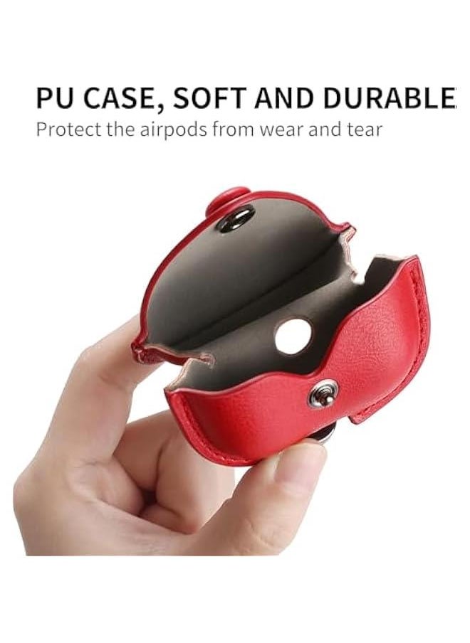 Generic - Leather Protective Case for AirPods 4 2024 - Portable Men Wen Cover with Secure Snap-Fastener Cpatible with Apple AirPods 4th Generation Charging Case, Front LED Visible (Red) - Image 1