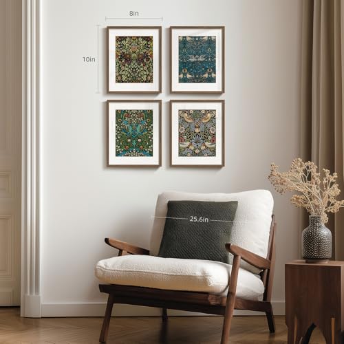 Cuspin Framed William Morris Canvas Wall Art 4 Piece Vintage Botanical Floral Bird Wall Art Decor Retro Strawberry Thief Painting Artwork for Living Room Bedroom Bathroom Office Dining Room 8x10 - Image 3