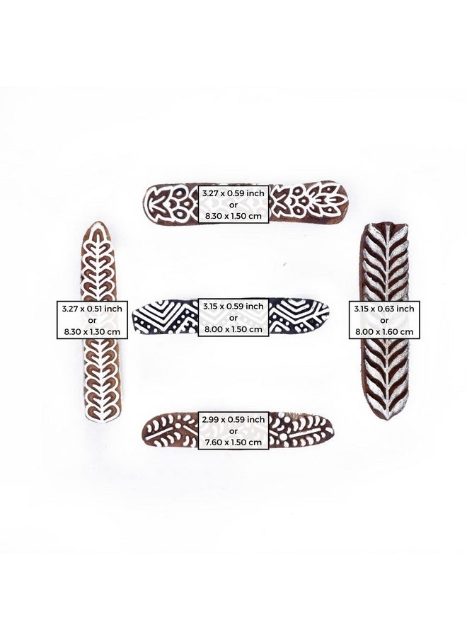 Hashcart Hashcart (Set of 5) Wooden Creative Border Pattern Fabric Stamps Printing Blocks - Finger Printing Blocks for Saree Border, Heena Printing, Textile Printing  - Image 4