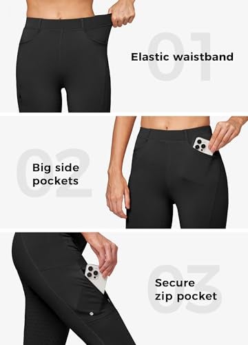 Willit Women's Fleece Riding Breeches Winter Horse Riding Pants Tights Equestrian Thermal Schooling Tights Black L - Image 5