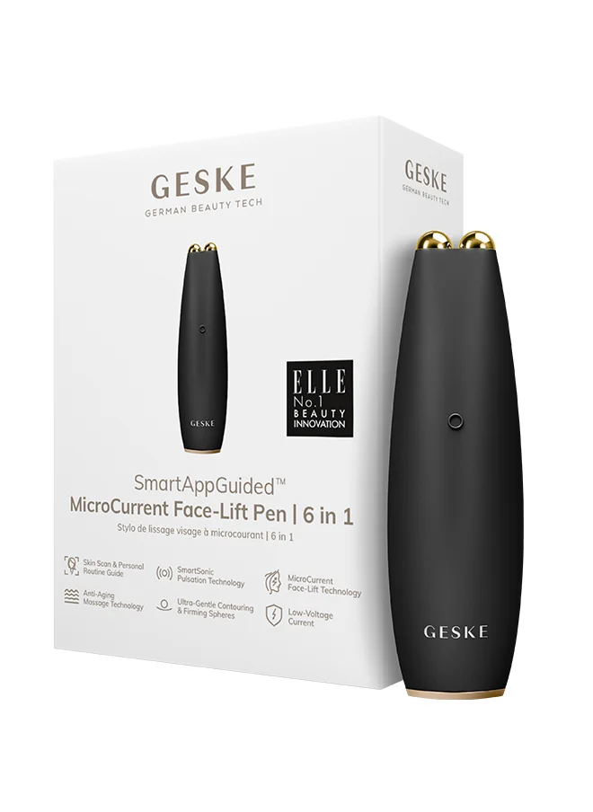 GESKE SmartAppGuided MicroCurrent Face-Lift Pen | 6 in 1 | Anti-aging device | Instant face lift | Skincare tool | Remove wrinkles for firm & youthful skin | Advanced smoothing facial firmer - Grey