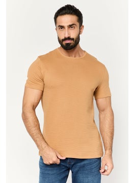 French Connection Men Crew Neck Short Sleeve Textured T-Shirt, Brown  - Image 1