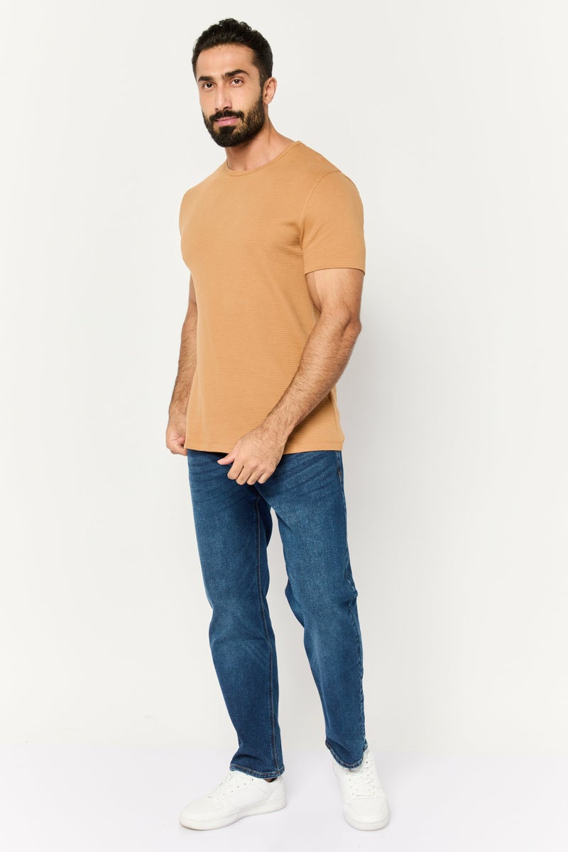 French Connection Men Crew Neck Short Sleeve Textured T-Shirt, Brown  - Image 2