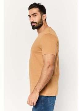 French Connection Men Crew Neck Short Sleeve Textured T-Shirt, Brown  - Image 3