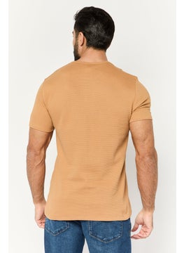 French Connection Men Crew Neck Short Sleeve Textured T-Shirt, Brown  - Image 4