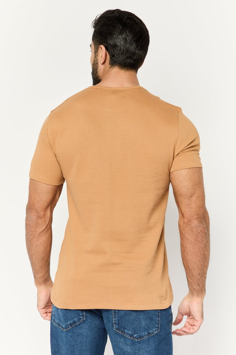 French Connection Men Crew Neck Short Sleeve Textured T-Shirt, Brown  - Image 4